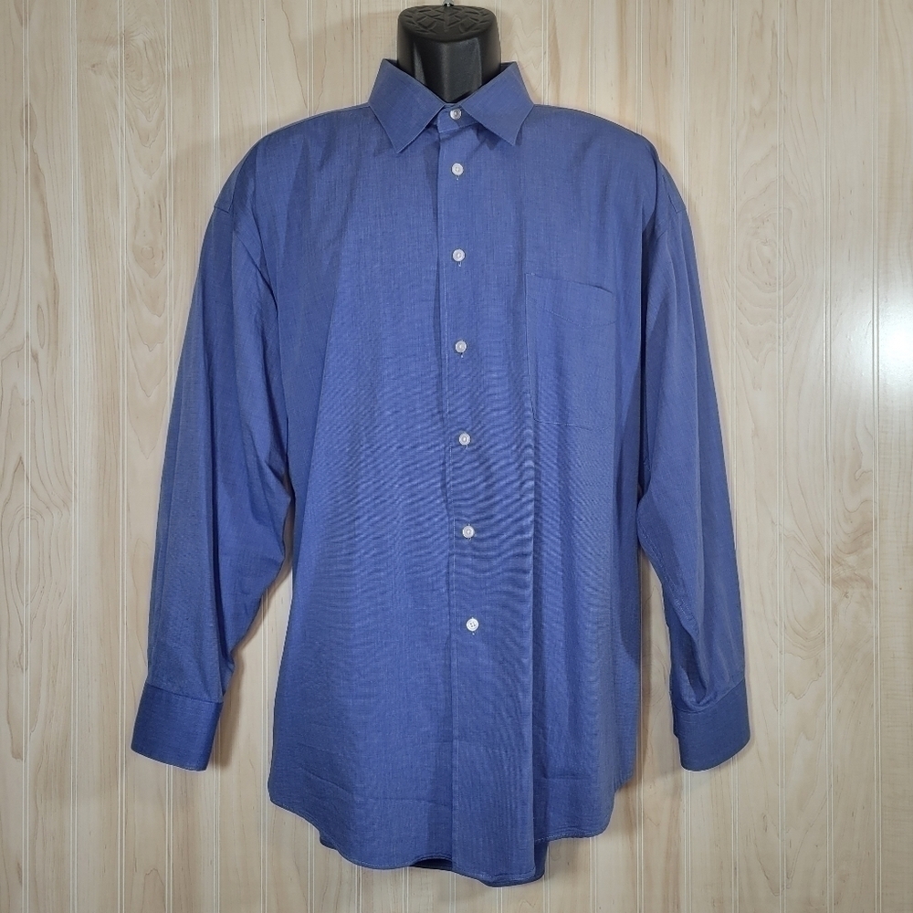 Joseph & Feiss Blue Button-Down Long Sleeve Cotton Shirt Sz 17.5
